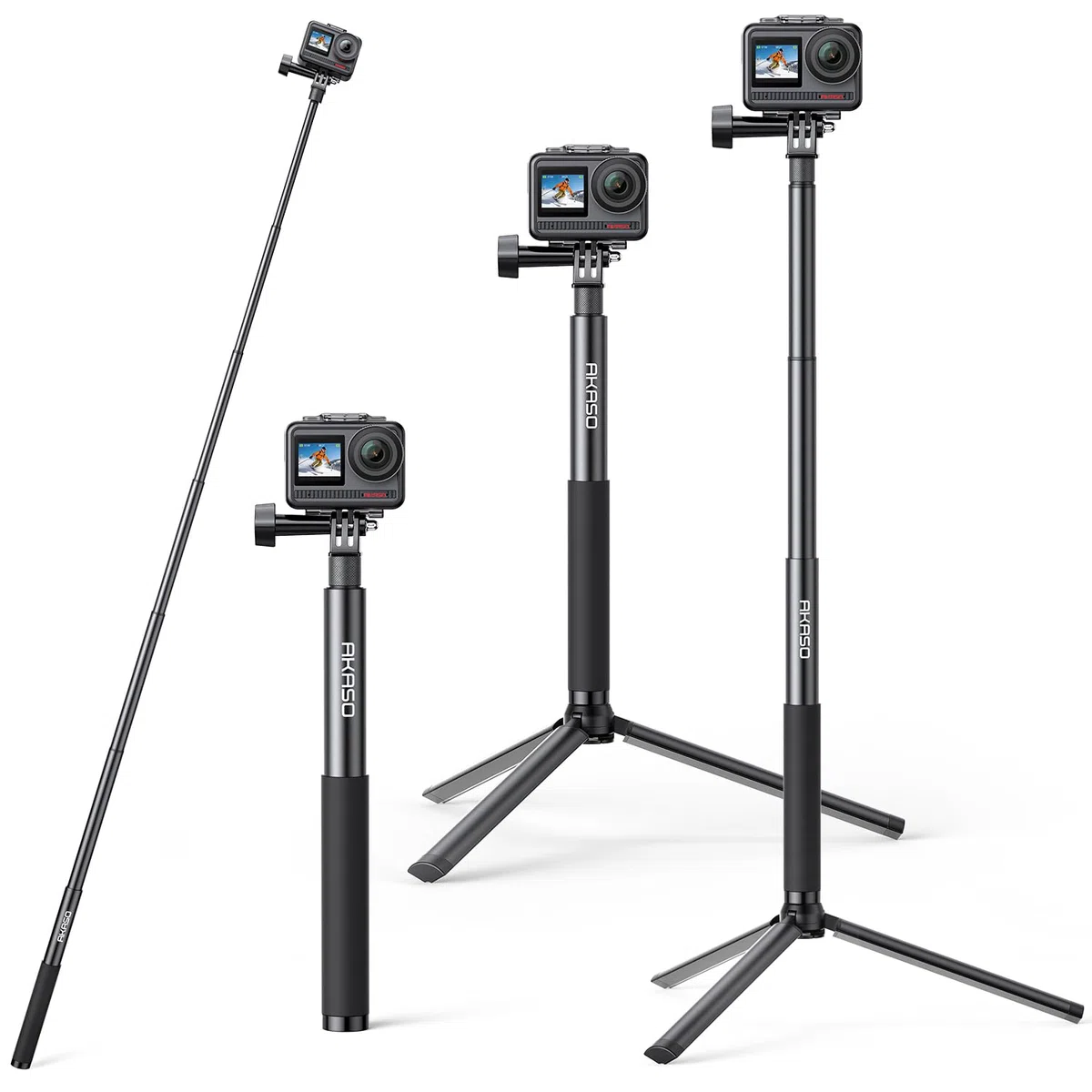AKASO Asta per selfie estensibile fino a 120 CM, treppiede 19 CM, compatibile con fotocamera sportiva AKASO EK7000/Brave 4/Brave 7 Le/Brave 7/V50X/V50 Elite/DJI Osmo Action Camera