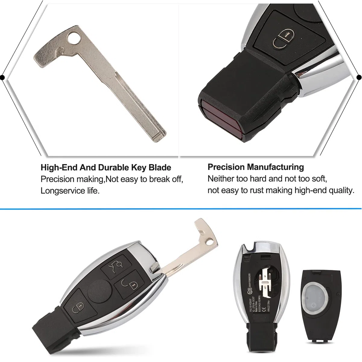 3 Tasti Mercedes 433 MHz Guscio Chiave Telecomando, Telecomandi per Auto con chip BGA Lama NEC per Mercedes Ben-z A B C E S Classe G CLK SLK Classe W204 W211 Ricambio Chiave
