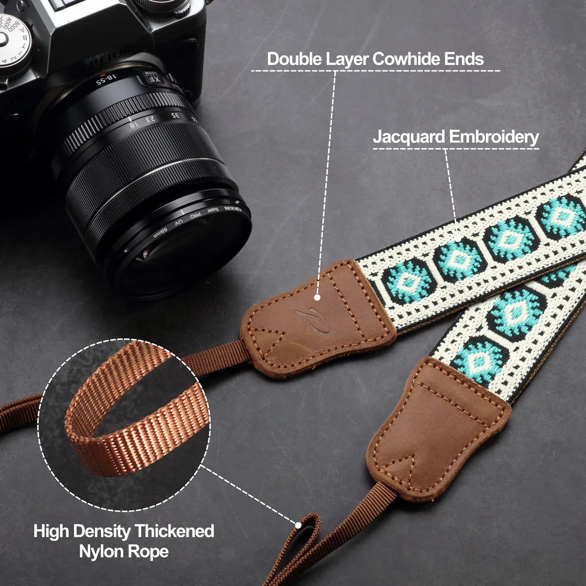Padwa Lifestyle Tracolla per fotocamera, doppio strato in pelle bovina, collo e tracolla regolabili per tutte le fotocamere