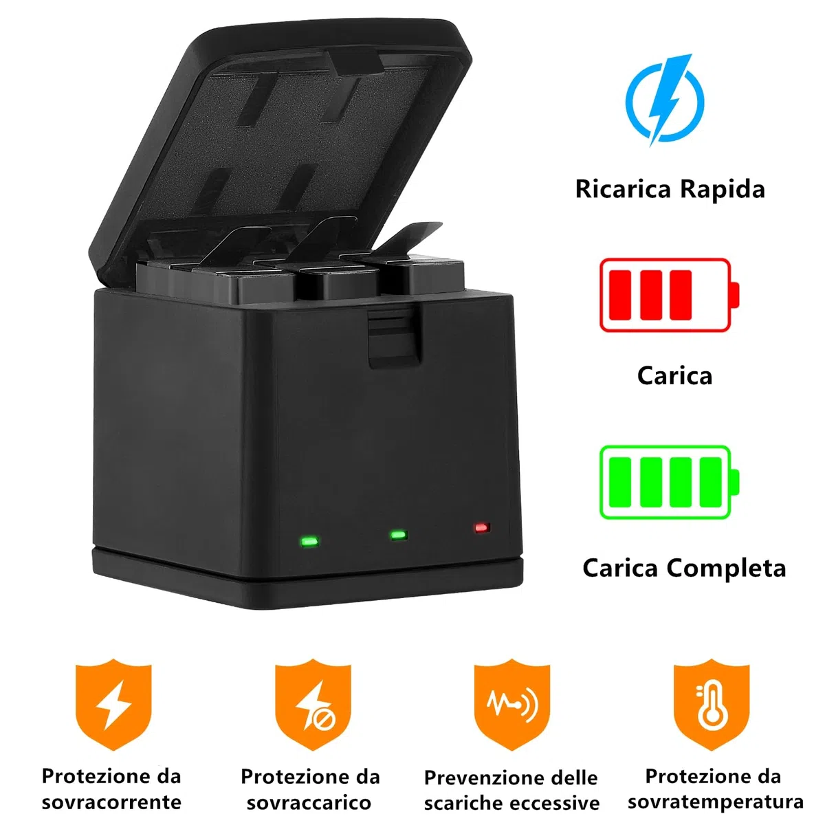 Vemico Hero 8 Batteria Caricabatterie Kit ­3 x 1500mAh Batterie di Ricambio e USB Tipo-C LED a 3 Canali Caricatore per Hero 7 Black/Hero 8 /Hero 6 /Hero 5/AHDBT-801