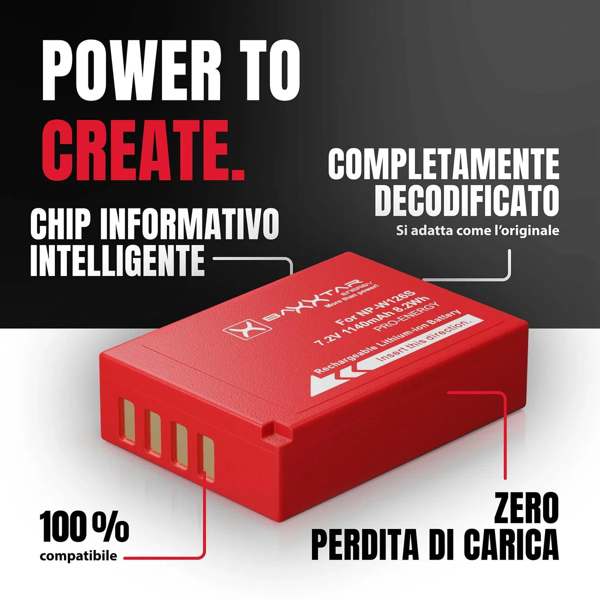 Baxxtar Pro 2X NP-W126s Batteria 1140mAh – Ricambio per Fujifilm NP-W126s / NP-W126 – per X100F X100V X100VI X-T3 X-T20 X-T30 X-T50 X-S10 X-Pro2 X-E4 X-M5 – doppia riserva