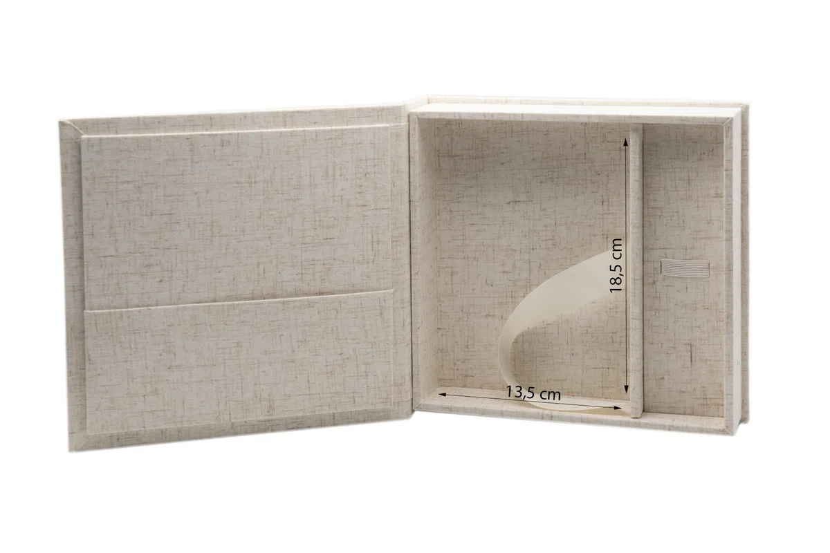 Scatola porta USB/DVD per matrimonio, con scatola fotografica, 13 x 18 cm, tessuto di lino (naturale)