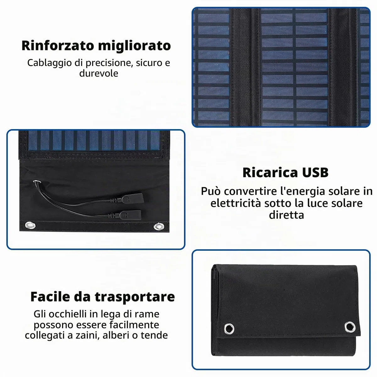 BYZESTY Pannello Solare Portatile 10W - Caricabatterie Solare Pieghevole 5V 2USB Pannello Solari Impermeabile, Pannello Solare Pieghevole Powerbank per Telefono, Attività all'Aperto, Campeggio