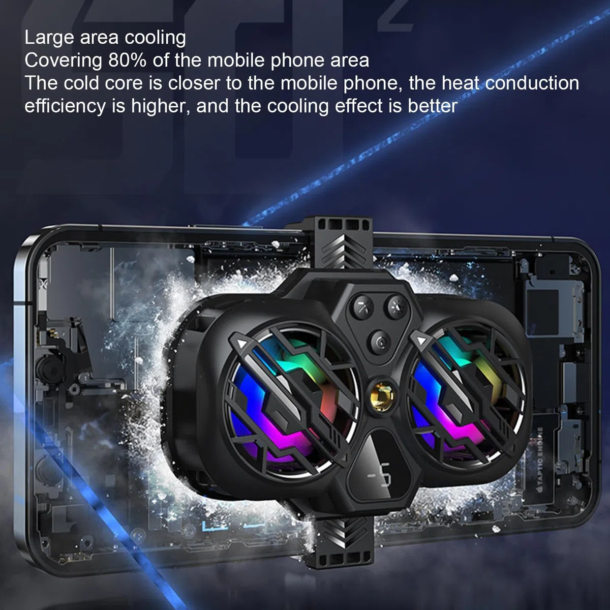 Phone Cooler, Core Mobile Blower, 2.68-3.46 inches Adjustable RGB Cooling Device, Quiet Operate, Two Fan System, Games Use, Smartphone Heat Reduction, Performance Booster