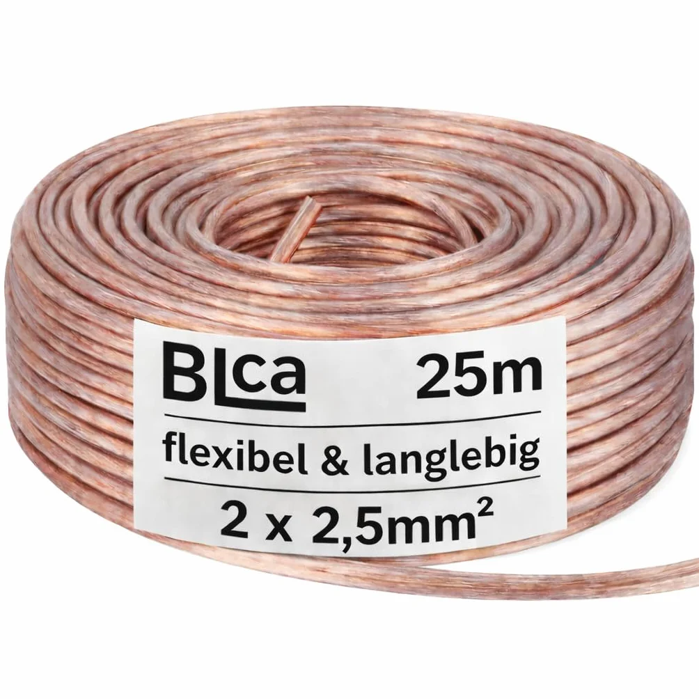 DCSk BLca - 2 x 2.5 mm² - 25m -Cavo per altoparlanti - HiFi Cavo per Altoparlanti e Casse Audio per Auto, CCA Rame, Trasparente