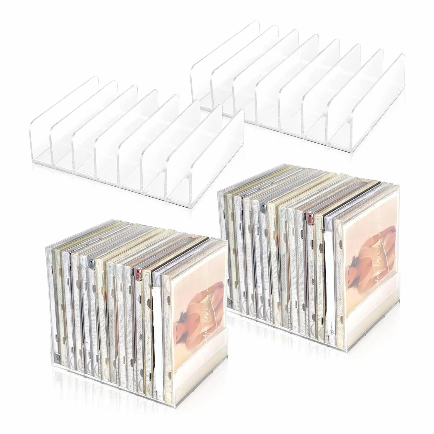 Porta CD in Acrilico Trasparente da 4 Pezzi con Espositore per CD e Dvd Attaccabile, Supporto per Organizer per CD, Supporto per CD, Supporto Durevole e Facile da Usare.