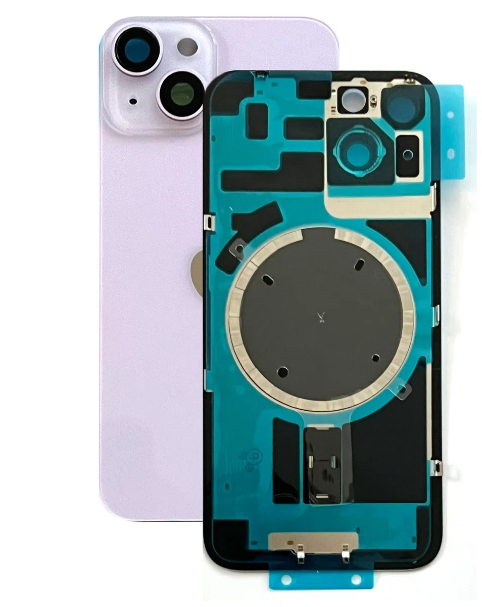 SVV Cover posteriore, protezione batteria compatibile con iPhone 14. Premontata: con magnete, supporto metallico, anelli per fotocamera, ecc. Vetro posteriore di ricambio. OEM (Lila)