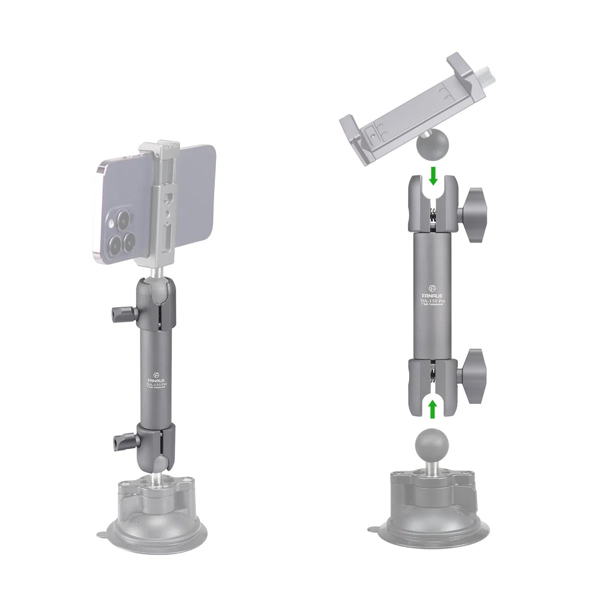 FANAUE Braccio girevole a doppio giunto, in Alluminio, Compatibile con Adattatori RAM Mounts di Dimensione B/Sfera da 1 Pollice. Lunghezza del Braccio di 150 mm (DA-150pro)