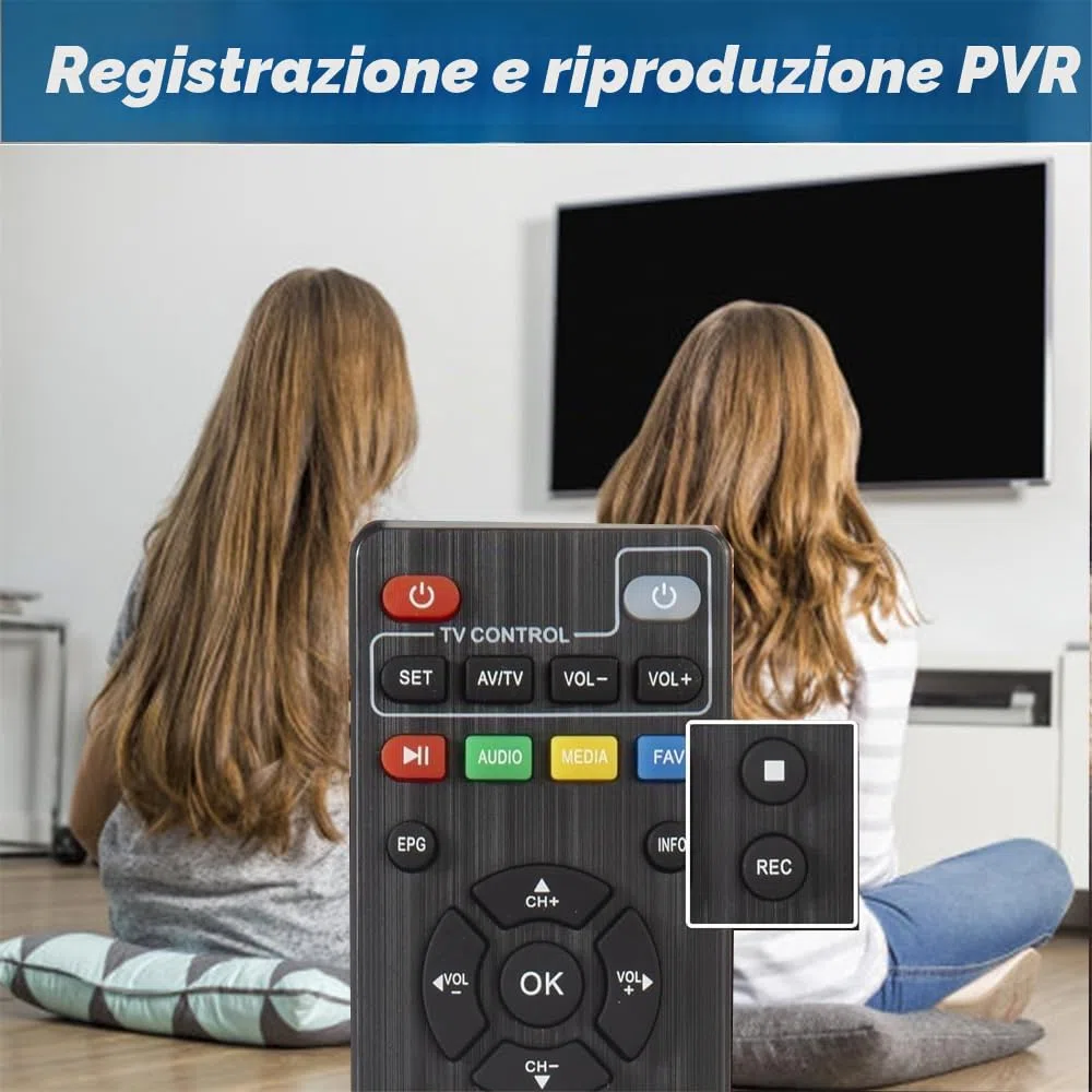 Romicta DVB-T2 Decoder Digitale Terrestre 2024, 1080P H265 HEVC, HD Collegamento HDMI USB Funzione PVR, LCN, Youtube,Tiktok, Invisibile TV Decoder, Telecomando 2 in 1 Infrarossi