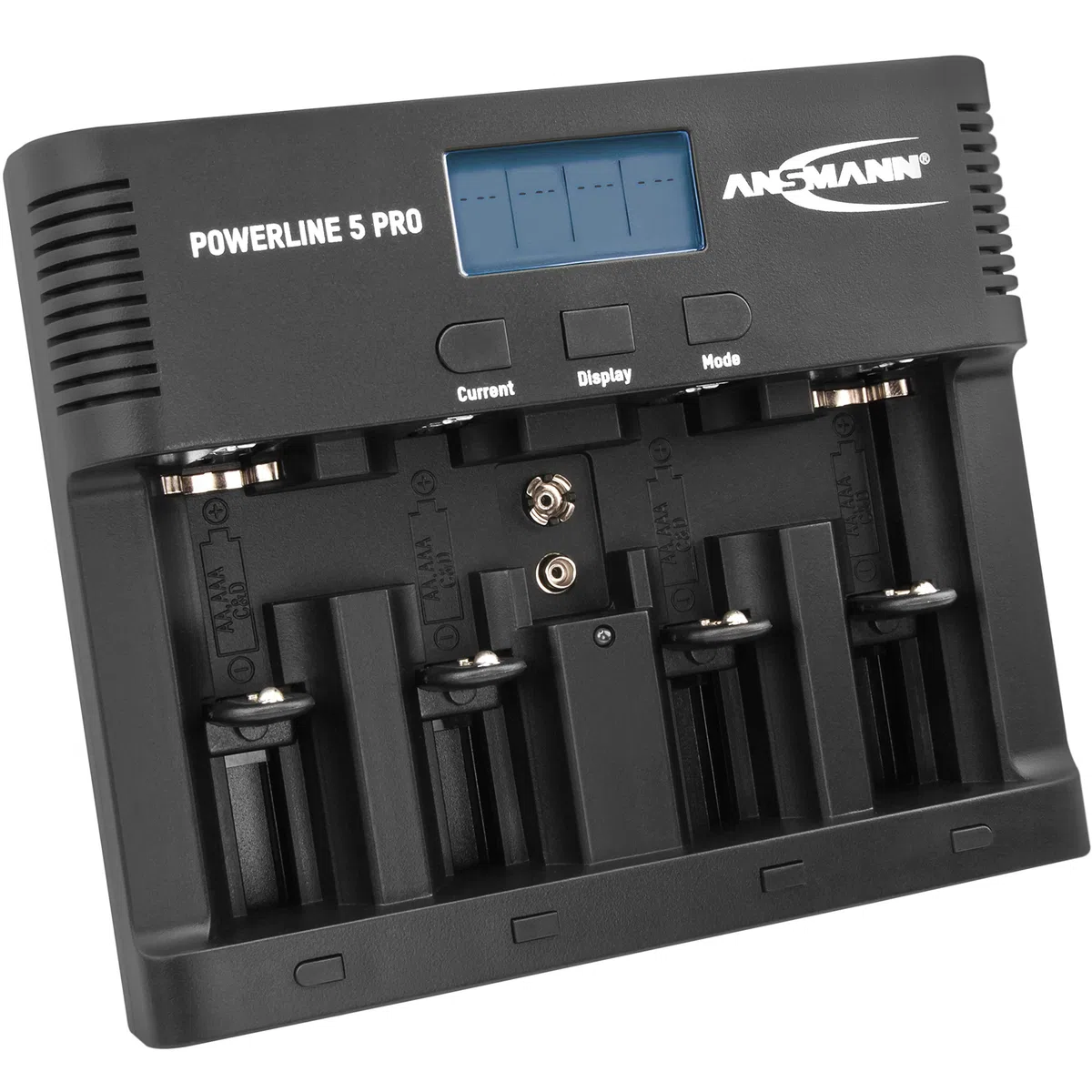 ANSMANN Caricabatterie Powerline 5 Pro - Stazione di ricarica per batterie ricaricabili AAA AA C D E-Block 9V - Caricatore tester pile NiMH porta USB