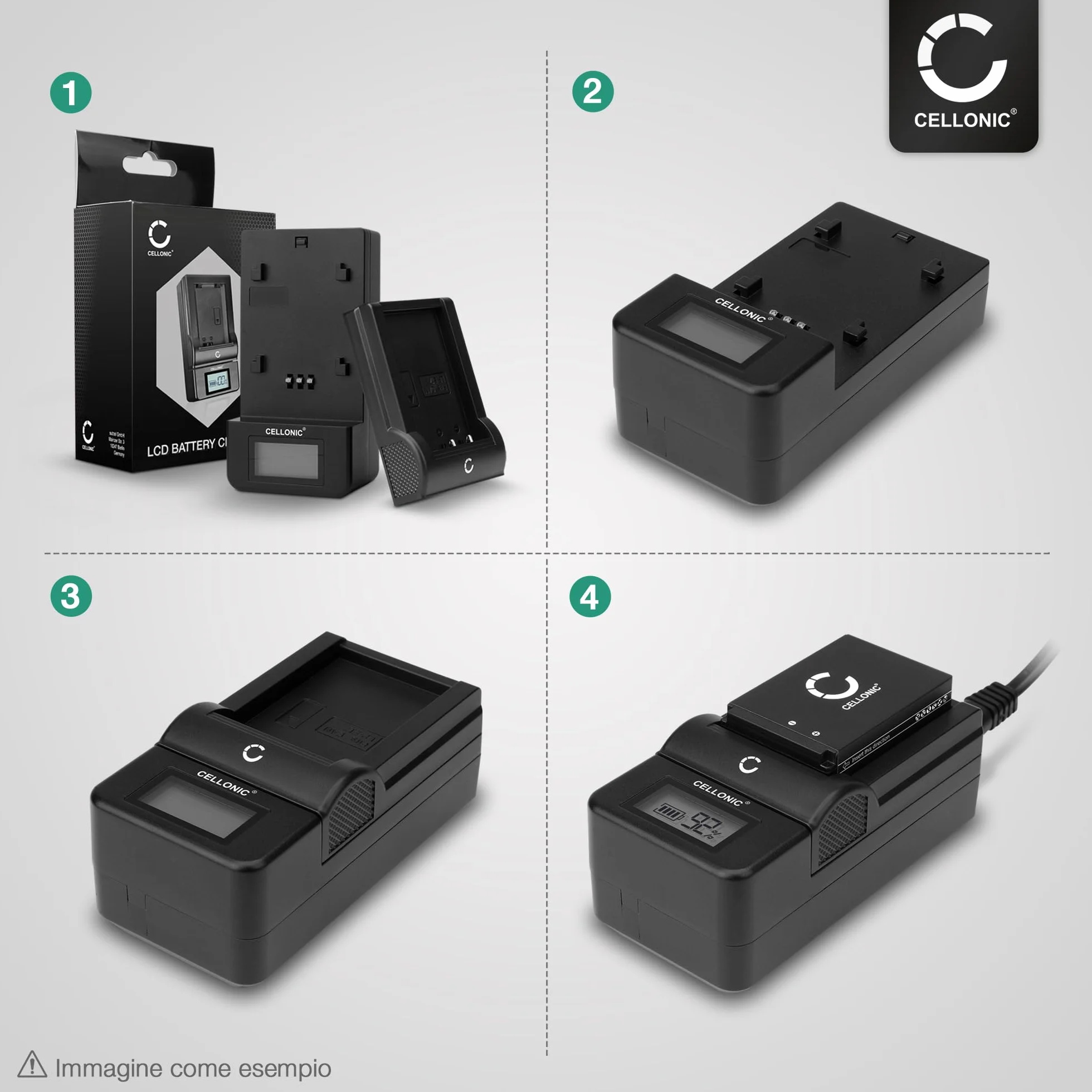 CELLONIC Caricabatteria DE-A84A compatibile con Caricatore DMW-BMB9 con display per fotocamera, camcorder, macchina fotografica