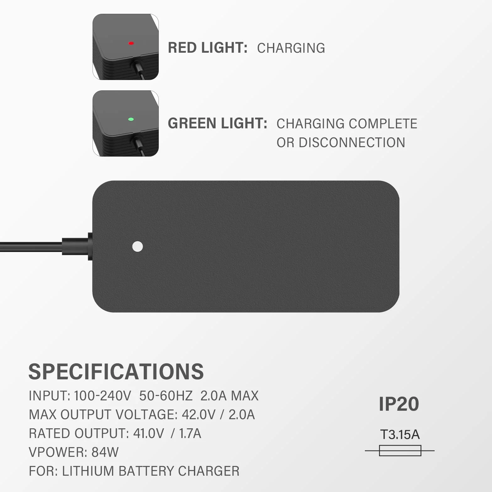 42V 2A Caricatore Monopattino, Caricabatterie Monopattino Compatibile con Xiaomi M365, M365 Pro, Pro 2, Mi 4, 4 Lite, 5 Elite, Serie di Ninebot Segway, Caricatore Rapido da 84 W