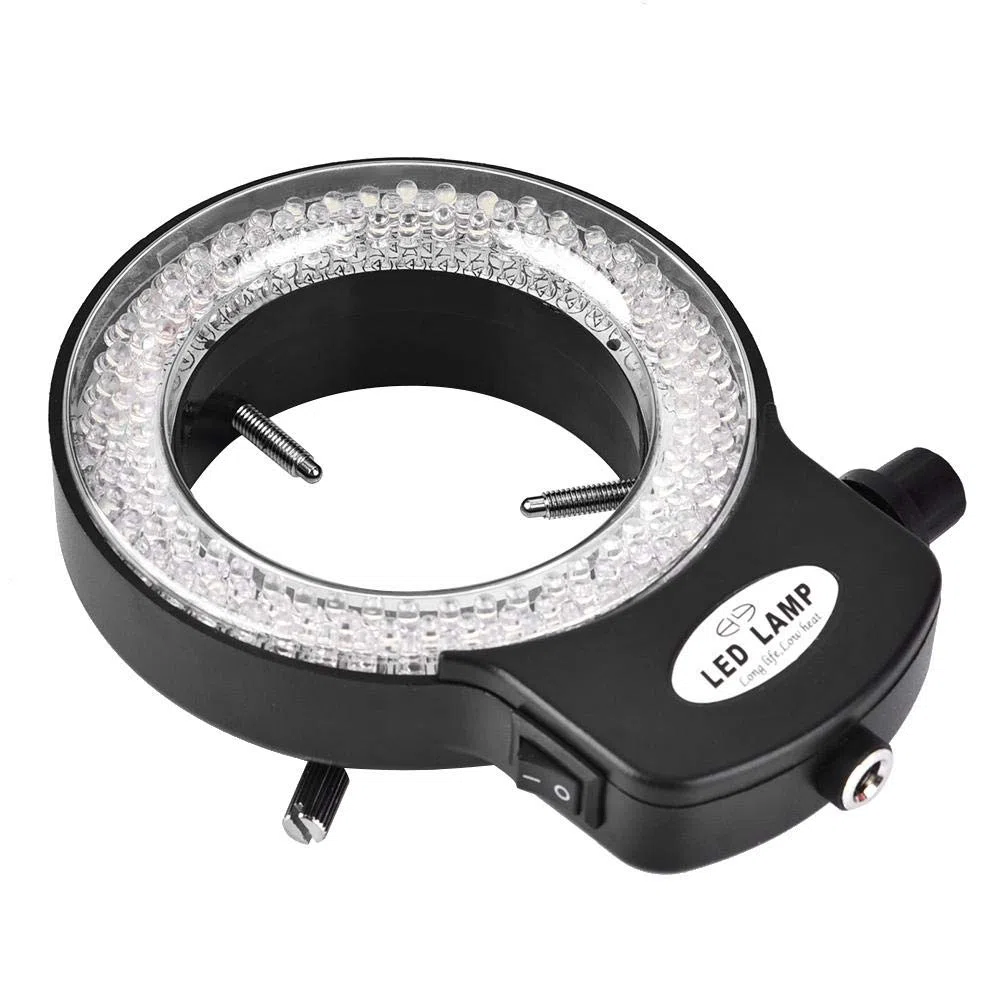 144 Anello Luminoso LED Regolabile Illuminatore Microscopio Anello Light con Adattatore per Microscopio Stereo & Macchina Fotografica. (Bianco/Nero)(nero)