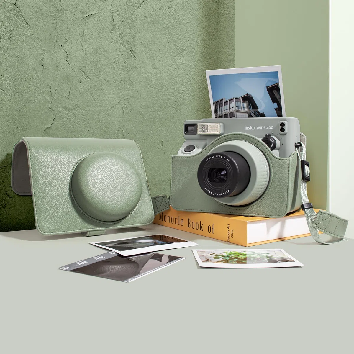 MUZIRI KINOKOO Custodia Compatibile per Instax Wide 400 Instant Camera, Custodia Protettiva in Pelle PU per Fuji Instax Wide 400 Instant con Tracolla Regolabile - Verde