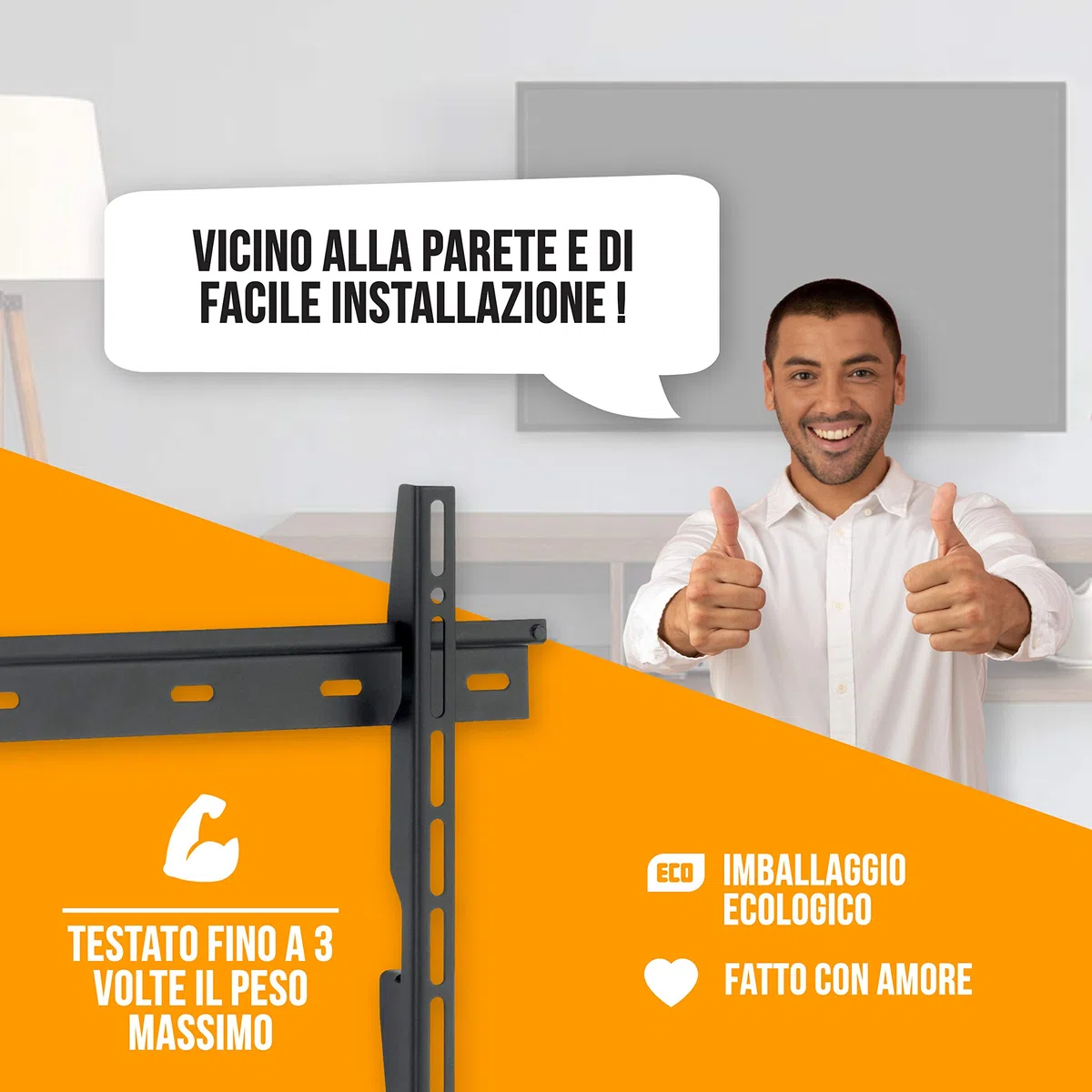 NANOOK Supporto a muro per TV 32-55 pollici | Staffa ultra sottile | Soluzione di montaggio per televisori LCD, LED e OLED | Compatibilità universale | VESA 100x100-400x400 | Nero