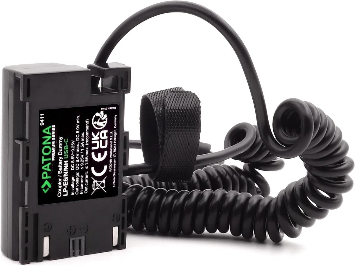 PATONA Dummy Batteria USB-C per Canon LP-E6NH/LP-E6N/LP-E6 – sostituisce accoppiatore VP-DRE6 – per EOS R5 R6 R6II R7 5D Mark II/III 5DS 6D 7D 60D 70D 80D 90D XC10 XC15 – per streaming continuo