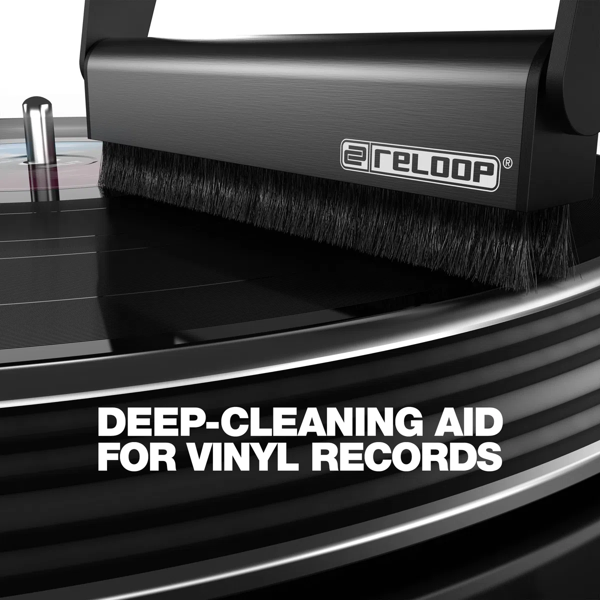 Reloop Premium Vinyl & Stylus Cleaning Set - per Pulizia Vinili, CD e Puntine, Kit 4-in-1 con Spray 200ml, Spazzola in Carbonio, Pennello per Testina