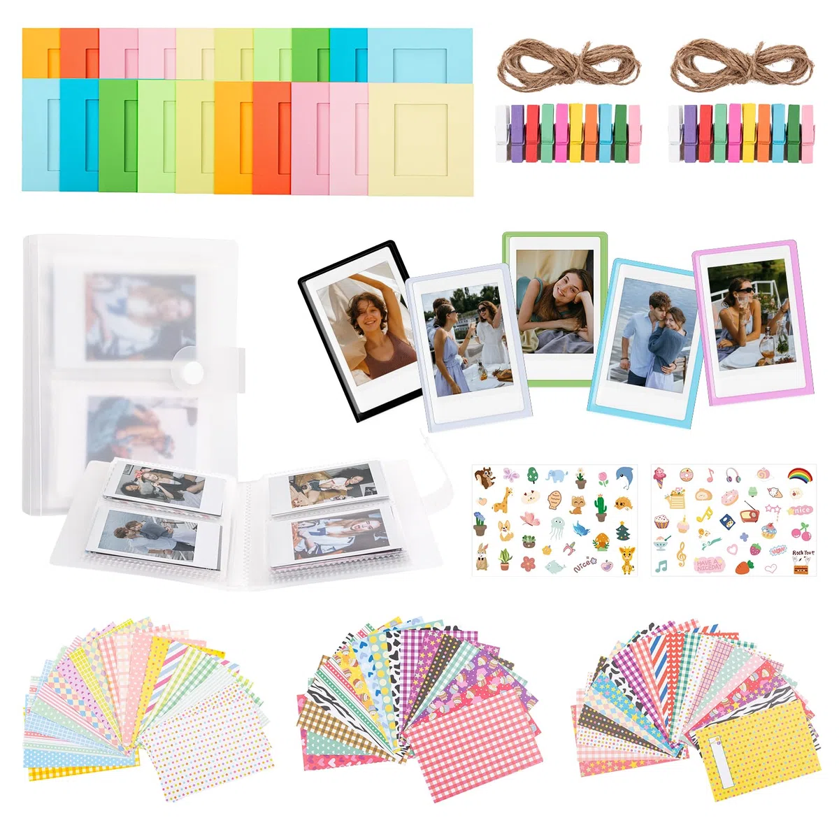 8 in 1 - Kit di Accessori Fotografici 2x3 Compatibile con Fujifilm Instax Mini 13/41/12/11/9/8/7/99/40/50/LiPlay/LiPlay+/EVO, Include Album/Cornici Magnetiche/Cornici Sospese/Adesivi