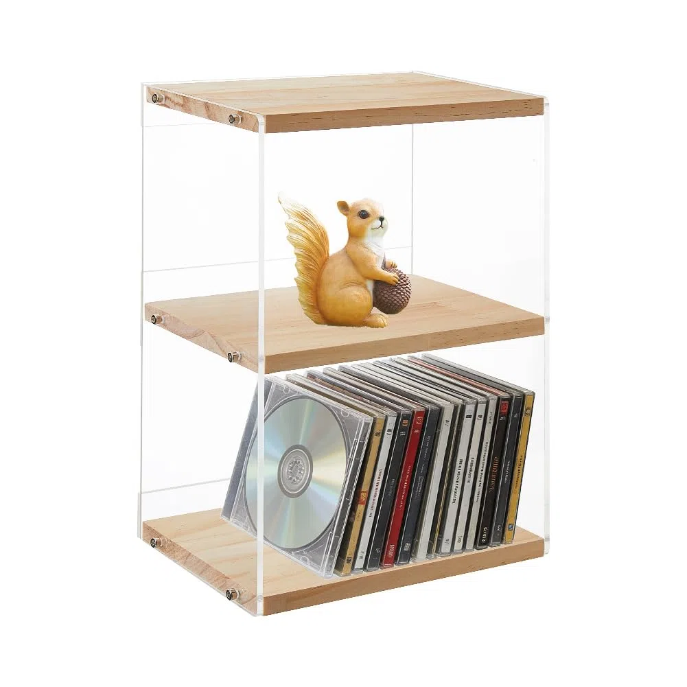 DICOSMETIC Supporto per CD, da scrivania, a 3 ripiani, per CD, DVD, vetrina trasparente, per custodie di film, cassette musicali, lastre