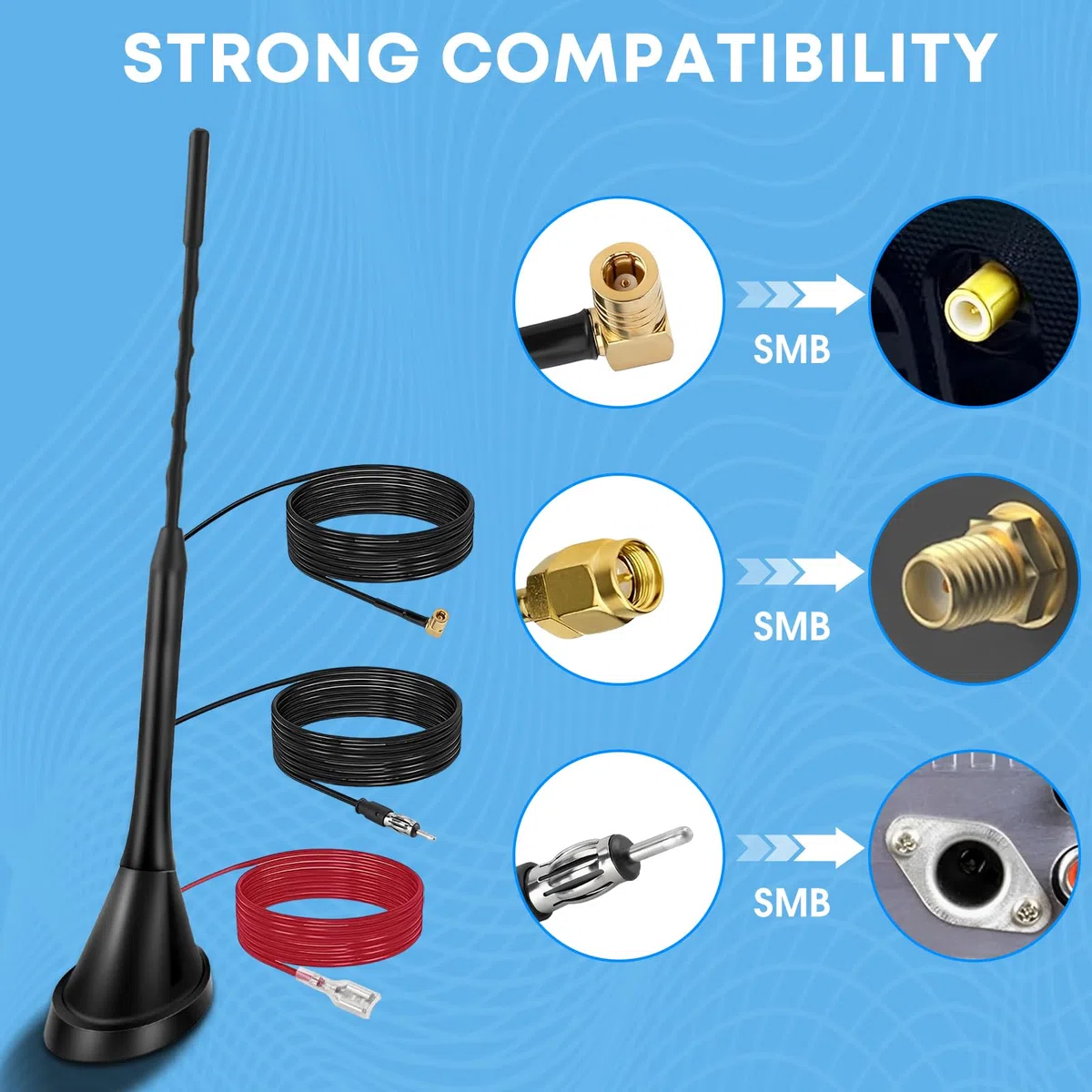 Hossom Antenna DAB Auto per Autoradio - Antenna da Tetto Corta a Forma di Pinna di Squalo con Amplificatore Integrato per DAB+/FM/AM, Per veicoli e sistemi audio come Audi, BMW, Honda e altri