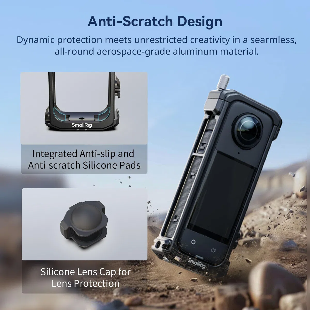 SMALLRIG Cage per Insta360 X4, Custodia Protettiva in Alluminio per Insta360 X4 con Copriobiettivo in Silicone, Slitta Fredda Incorporata e Foro Filettato Antideflessione da 1/4"-20-4278