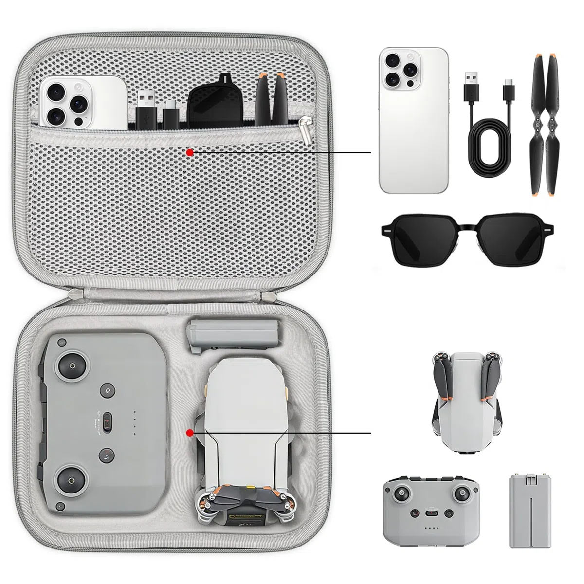 Mini Custodia per DJI 4K, Sacchetto Trasporto per Mini 2 SE, Borsa Portatile per Accessori Drone e Controller, Valigetta Compatta Impermeabile con Cintura Spalla, Grigio
