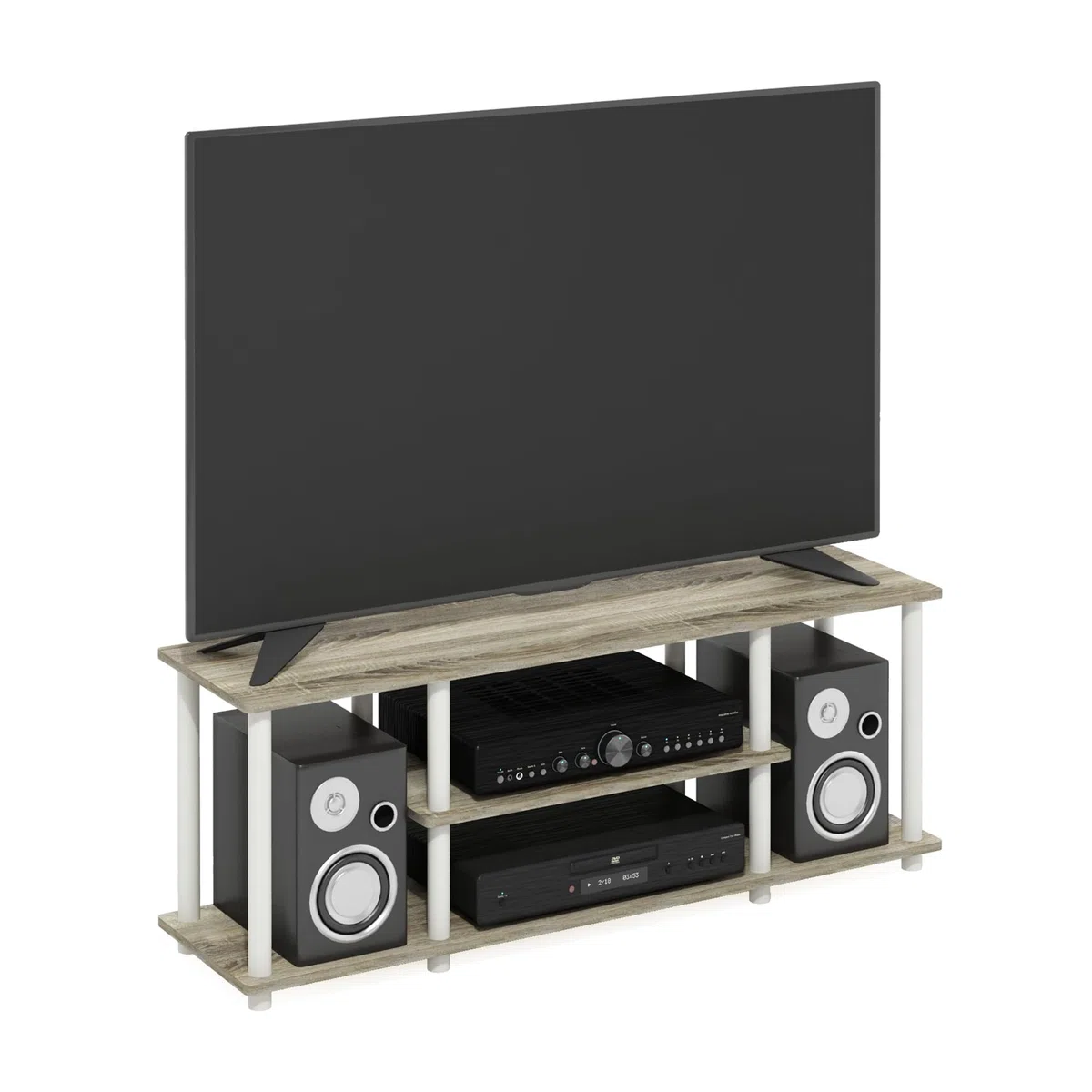 Furinno Supporti TV di Intrattenimento a 3 Livelli, Oak/White, 140 cm