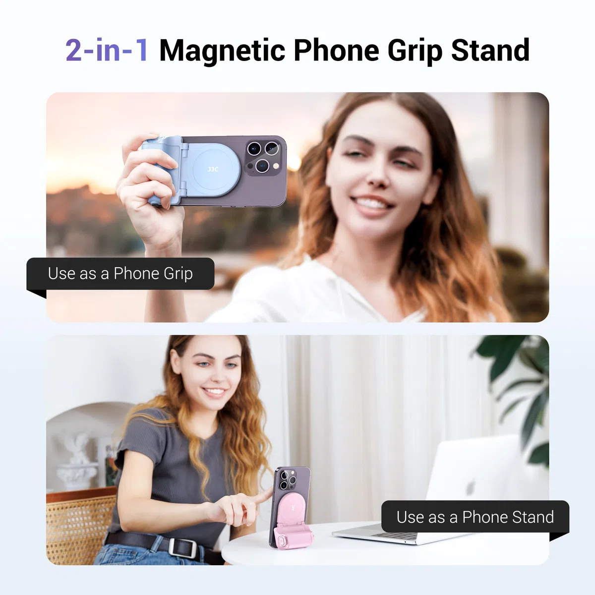 JJC Magnetico Impugnatura magnetica per cellulare con telecomando Bluetooth per iPhone 17 16 15 14 13 e smartphone Android, supporto per telefono e treppiede, colore: Nero