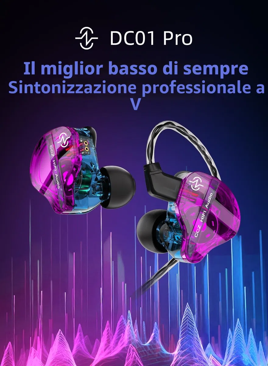 Yinyoo CCZ DC01 PRO Cuffie con Filo,Bassi profondi In Ear Monitor Auricolari,Potente Diaframma Composito Magnetico,Comodo Cuffiette con Cavo OFC di Trasmissione Stabile ad alta Purezza per Gaming