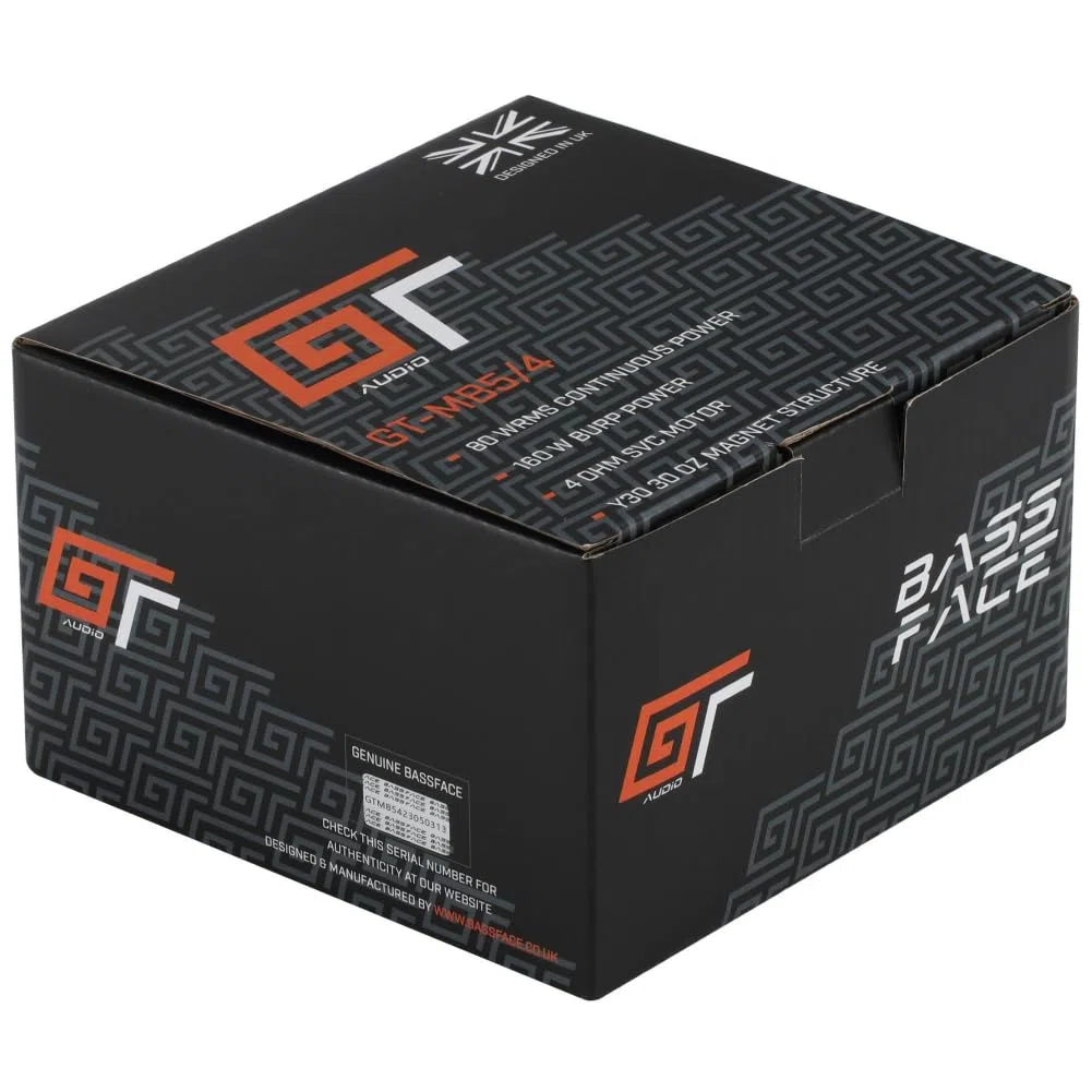 KIT SET PER BASS FACE GT AUDIO GT-MB5/4 1 woofer midbass da 13 cm 130 mm 5" di diametro, 80 watt rms 160 watt max, impedenza 4 ohm, portiere sportelli, per auto, 1 pezzo