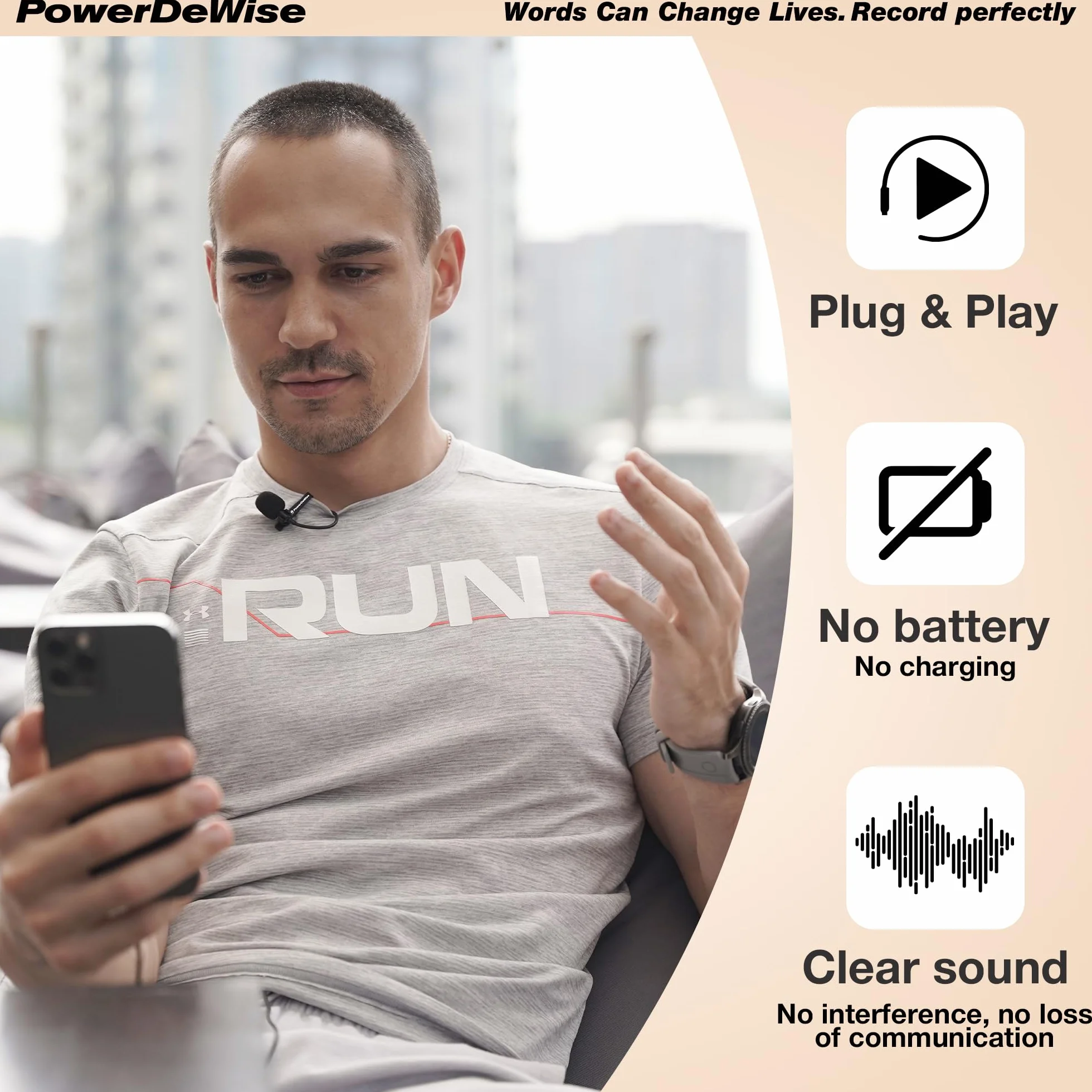 PowerDeWise Microfono Lavalier, Microfono da Bavero Professionale Omnidirezionale Con Clip Facile da Applicare, Microfono per iPhone/Vlog Youtube/Interviste/Videoconferenze/Podcast/Dettatura/ASMR