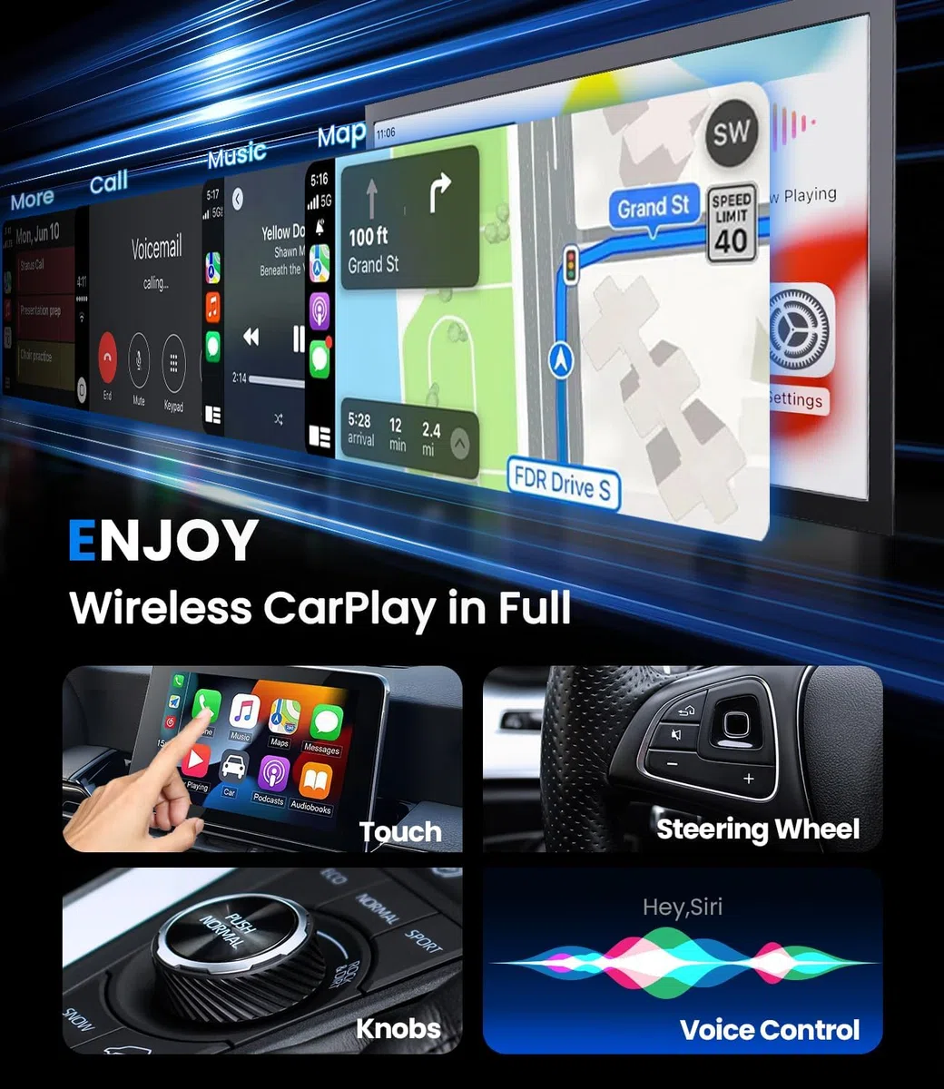 MZU CarPlay Adattatore Wireless per iPhone – Upgrade a CarPlay, Plug & Play, USB/Type-C, Mini & Stabile Wireless Car Play Adapter Compatibile con Apple iOS 10+ & Wired CarPlay Auto dal 2016