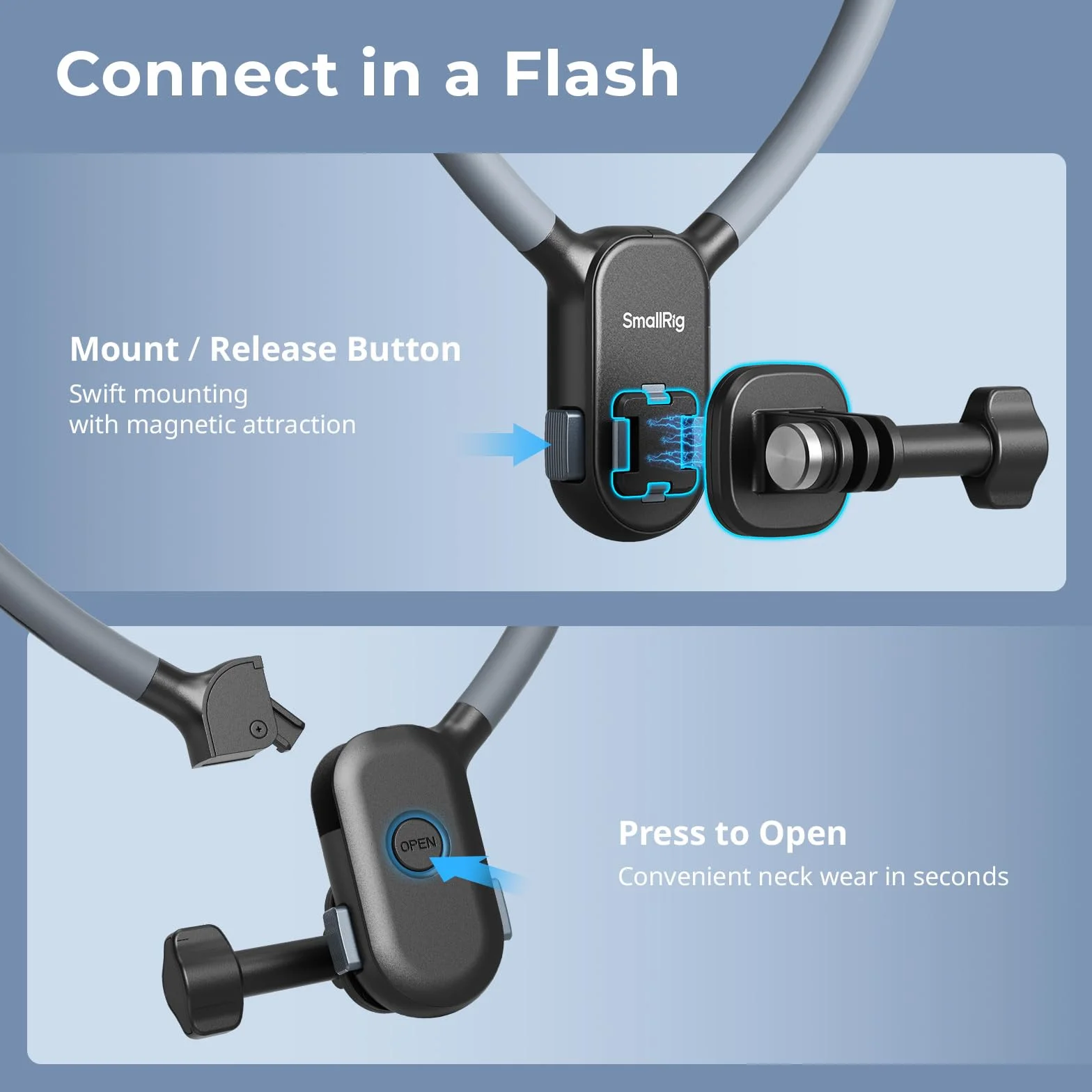 SMALLRIG Supporto magnetico per fotocamera action e telefoni, supporto per collo POV/Vlog per selfie GoPro 13/12, per DJI Action 5 Pro/4/3, per DJI Ace Pro 2, per iPhone, Samsung - 5128