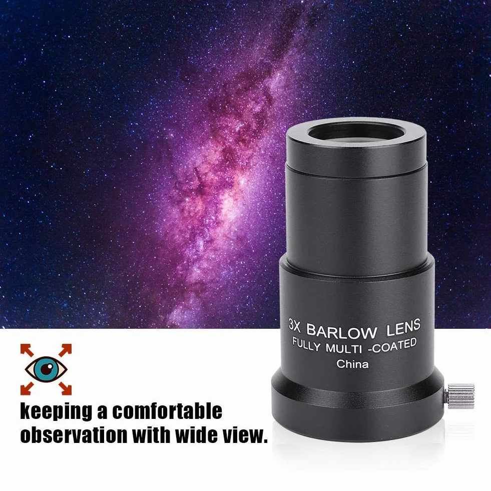 Lente Barlow 3X 1,25 Pollici, Lente Ottica Multistrato per Telescopio Astronomico, Alta Trasmissione con Rivestimento Completo, Compatibile con Oculari Standard, Accessorio Telescopio Astronomia