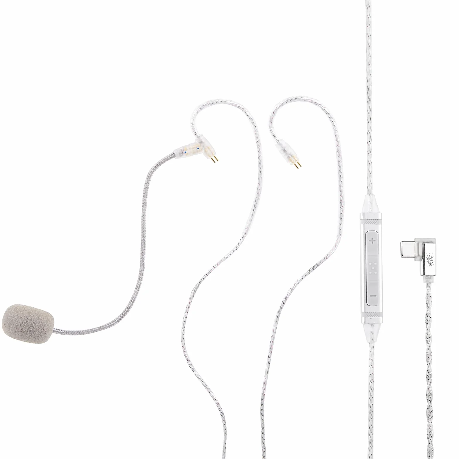 Linsoul Kiwi Ears S-Link Cavo IEM Type-C, Gaming DAC+DSP, Doppio Microfono (Lancia+Integrato), Controllo Intelligente 3 Modalità, Cavo Placcato 2-Pin 1,2m per Giocatori Mobili (Argento, Type-C)