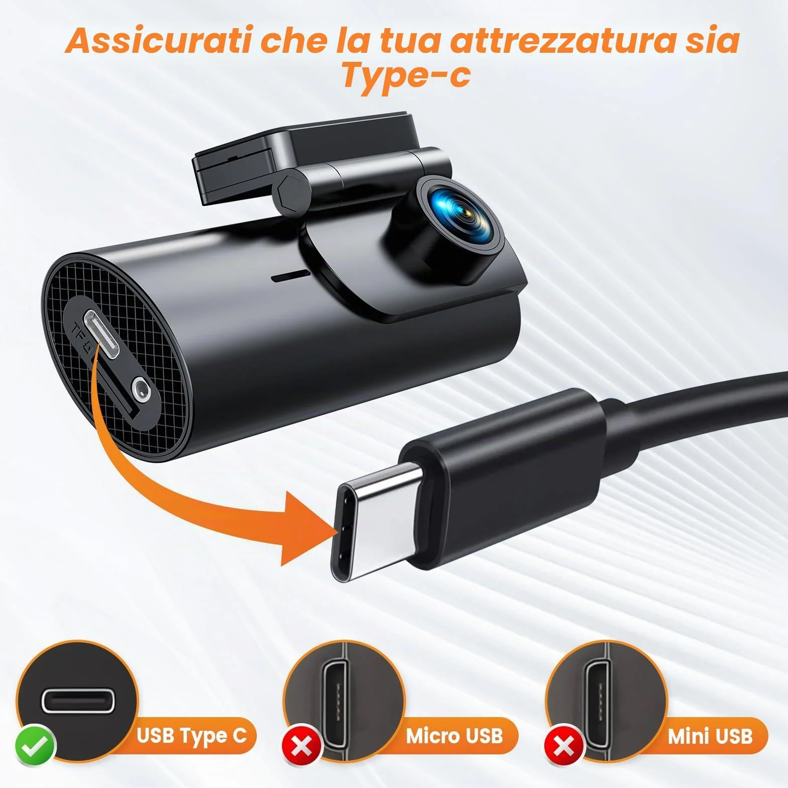 GKU Dashcam Kit Cablaggio USB-C 12V-24V a 5V/2,5A 3,5 Metri Monitoraggio Parcheggio 24 Ore Protezione Bassa Tensione