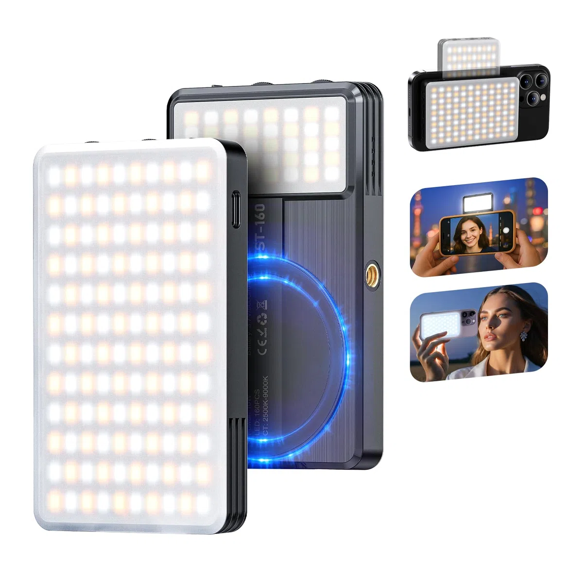 Luce magnetica per selfie 160 LED, luce per cellulare compatibile con MagSafe & Android, 2500-9000 K, dimmerabile, influencer, portatile, luce video professionale per vlog, trucco, TikTok, fotografia