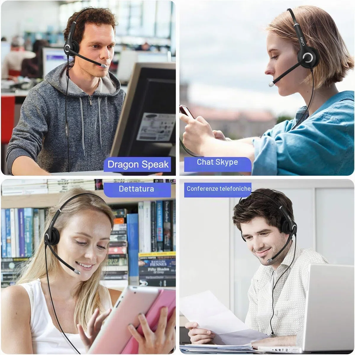 Cuffie PC Telefono Cellulare con Microfono Cancellazione del Rumore, Auricolare PC 3,5mm USB C per Computer Smartphone Laptop, Business Ufficio, Skype Zoom Seminario Web, Chat Chiare, Ultra Comfort