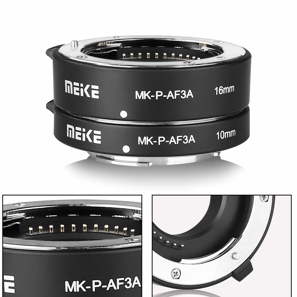 Meike MK-P-AF3A Tubo di prolunga autofocus in metallo per obiettivi Olympus Panasonic Micro Quattro Terzi M4/3 (10mm+16mm)