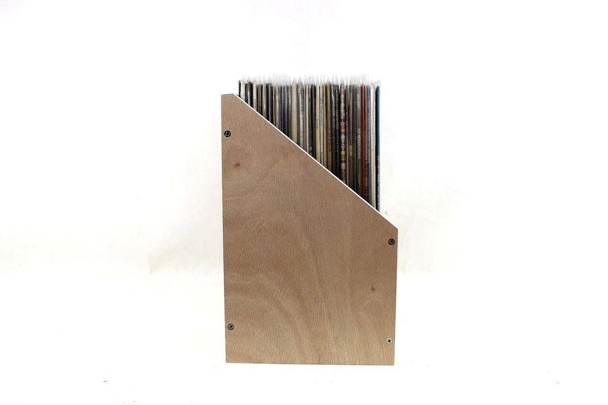 MOBILE ESPOSITORE INCLINATO scaffale arredamento per 35-45 dischi LP vinile 33 giri (diam.30cm) in legno multistrato