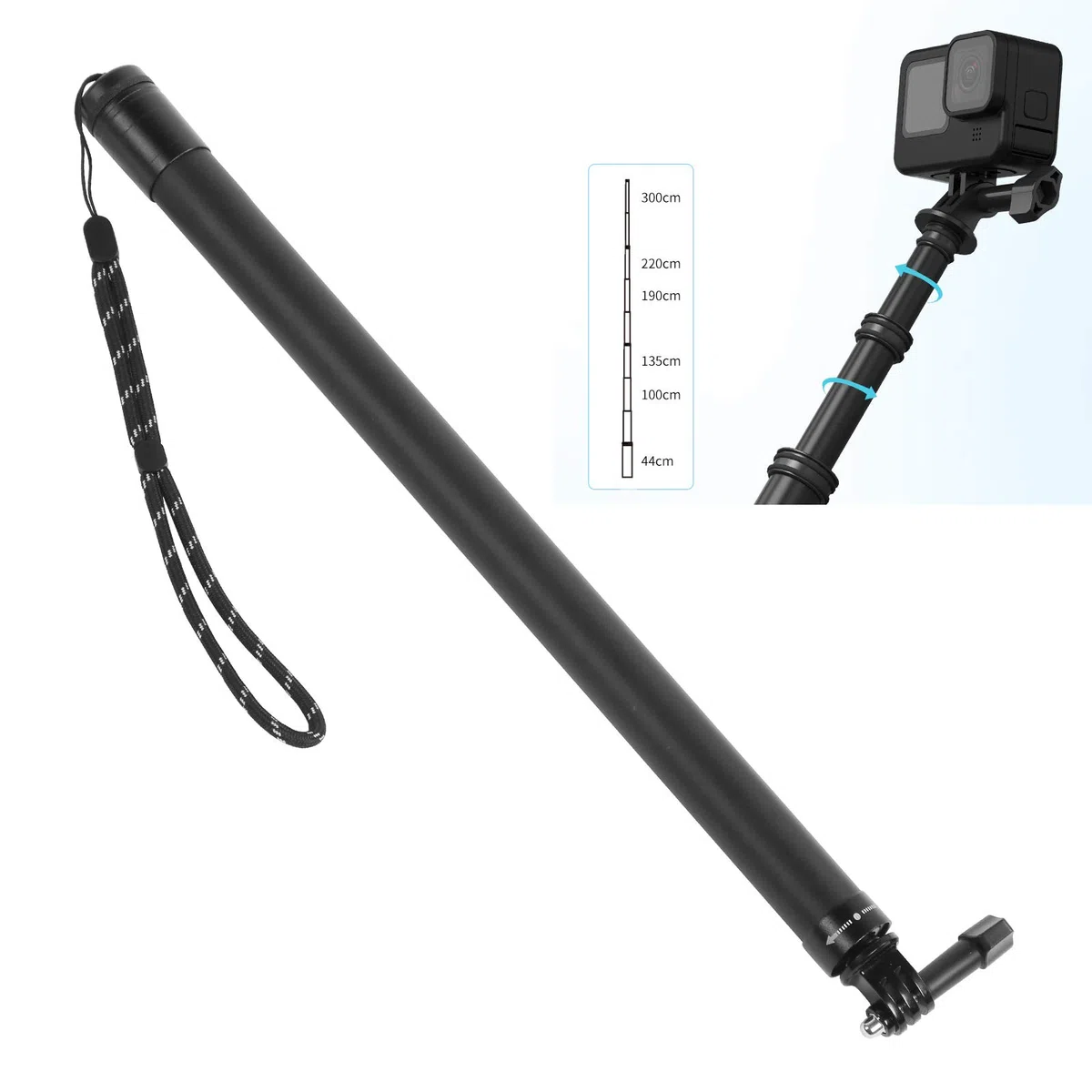 VBESTLIFE Asta di prolunga per Selfie Stick da 3 Metri / 9,8 Piedi in Fibra di Carbonio Leggera per Telecamera di Movimento, Telecamera Tascabile