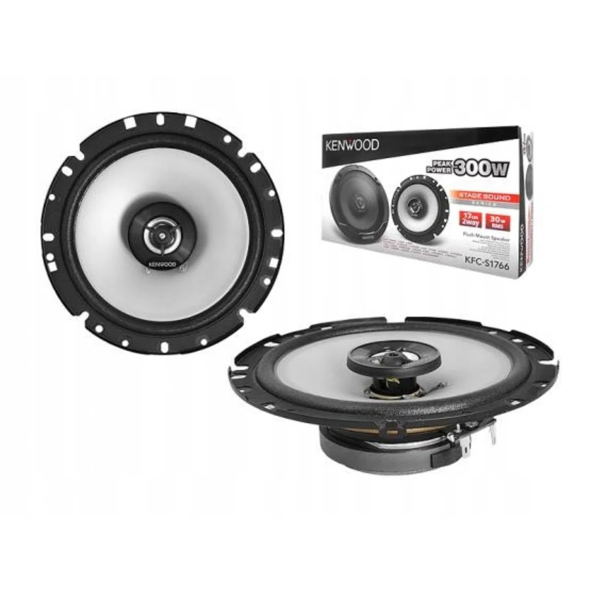 Kenwood, Sistema di altoparlanti KFC-S1766 serie Stage Sound a 2 vie, Potenza di picco 300W, montaggio a filo, doppio cono, Cono del woofer da 17cm in Polypropilene, Nero