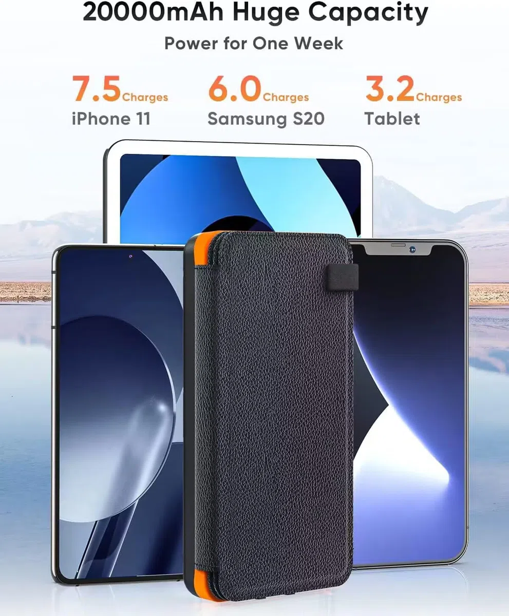 Powerbank Solare 20000mAh Hiluckey Caricabatterie Solare Portatile con USB C Ricarica Rapida e 4 Pannelli Solari Impermeabile Batteria Esterna per Smartphone, Tablet e Campeggio