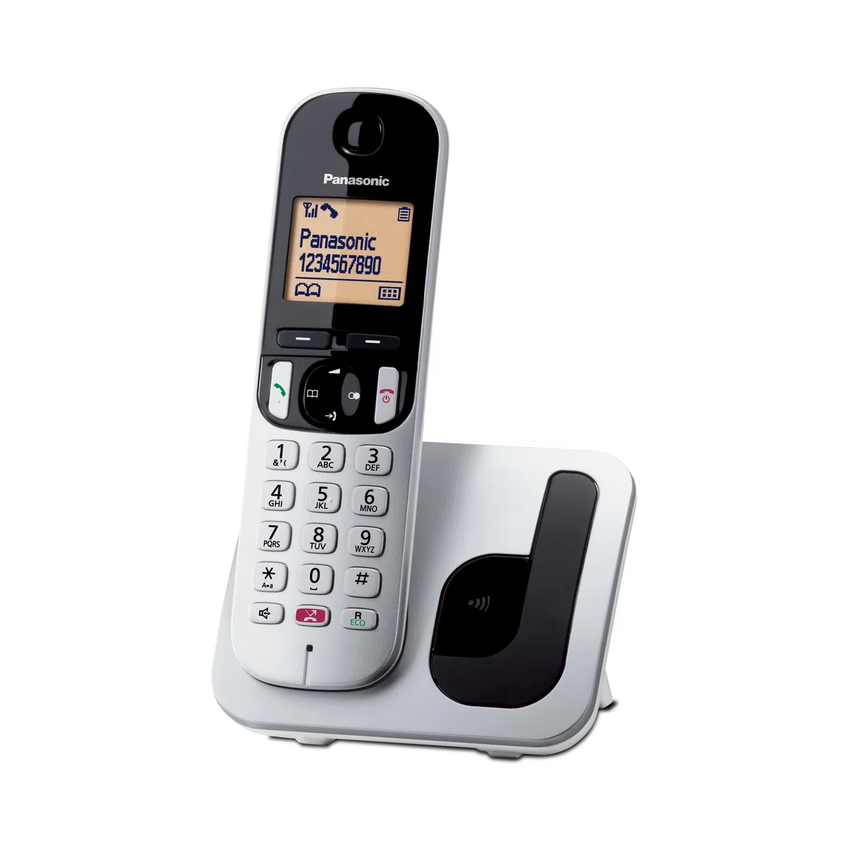 Panasonic KX-TGC250JTS Telefono Cordless Digitale, Unità Base e Ricevitore Singolo, ID Chiamante, Blocco Chiamate Indesiderate, Vivavoce, Modalità Eco One Touch, Sveglia Evoluta, Display LCD, Argento