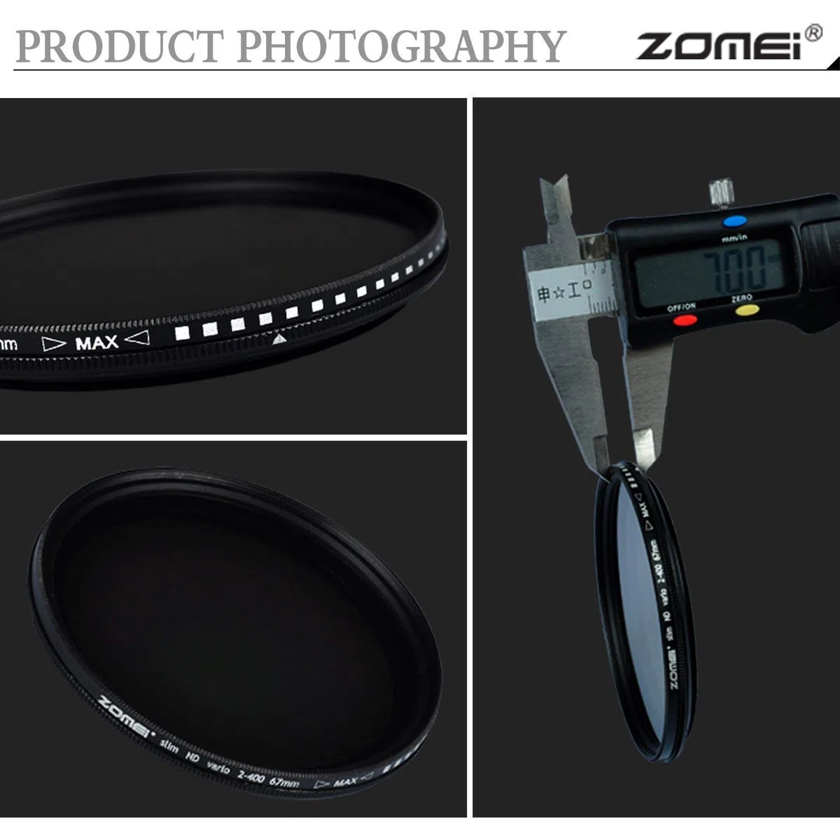 ZOMEI - Filtro variabile regolabile a densità neutra, 67 mm, con vetro ottico AGC (ND2 a ND400)