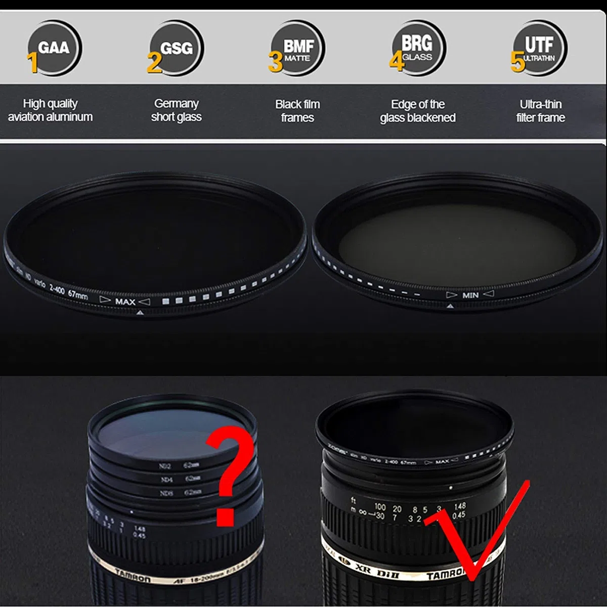 ZOMEI - Filtro variabile regolabile a densità neutra, 67 mm, con vetro ottico AGC (ND2 a ND400)