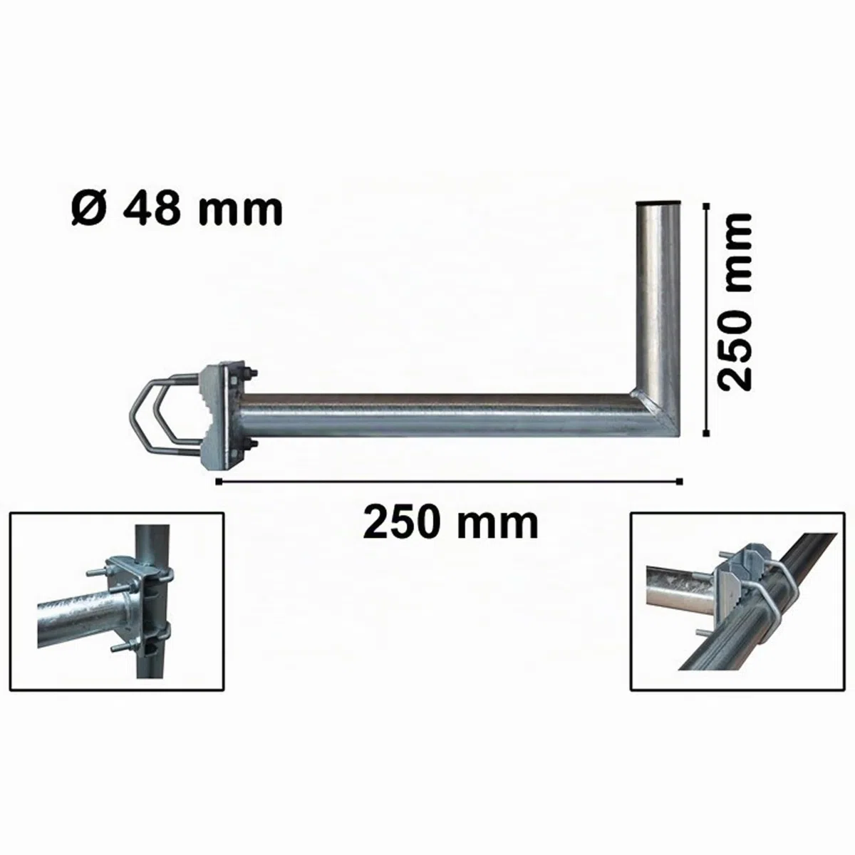 PremiumX Sostegno per balcone/ringhiera per antenna satellitare, antenna parabolica, antenna con attacco a specchio, braccio con morsetti, morsetti dentati in acciaio, diverse lunghezze