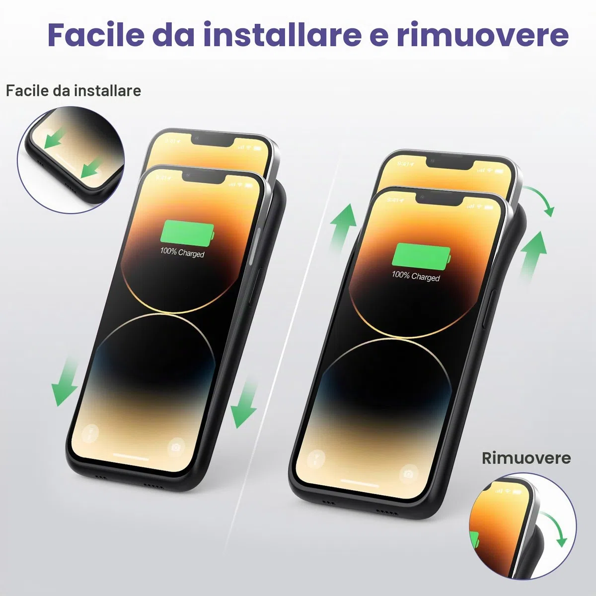 Custodia a batteria per iPhone 14/13 Pro/13, [7500 mAh] ricaricabile, con pellicola protettiva, caricabatterie portatile, potente power bank per iPhone 14/13 Pro/13