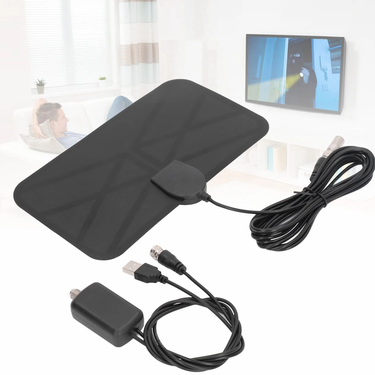 Antenna TV Digitale Interna per Onda Terrestre HD 1080P e 4K, Antenna HDTV Pannello Piatto per Ricezione Digitale Terrestre, Amplificatore di Segnale Integrato