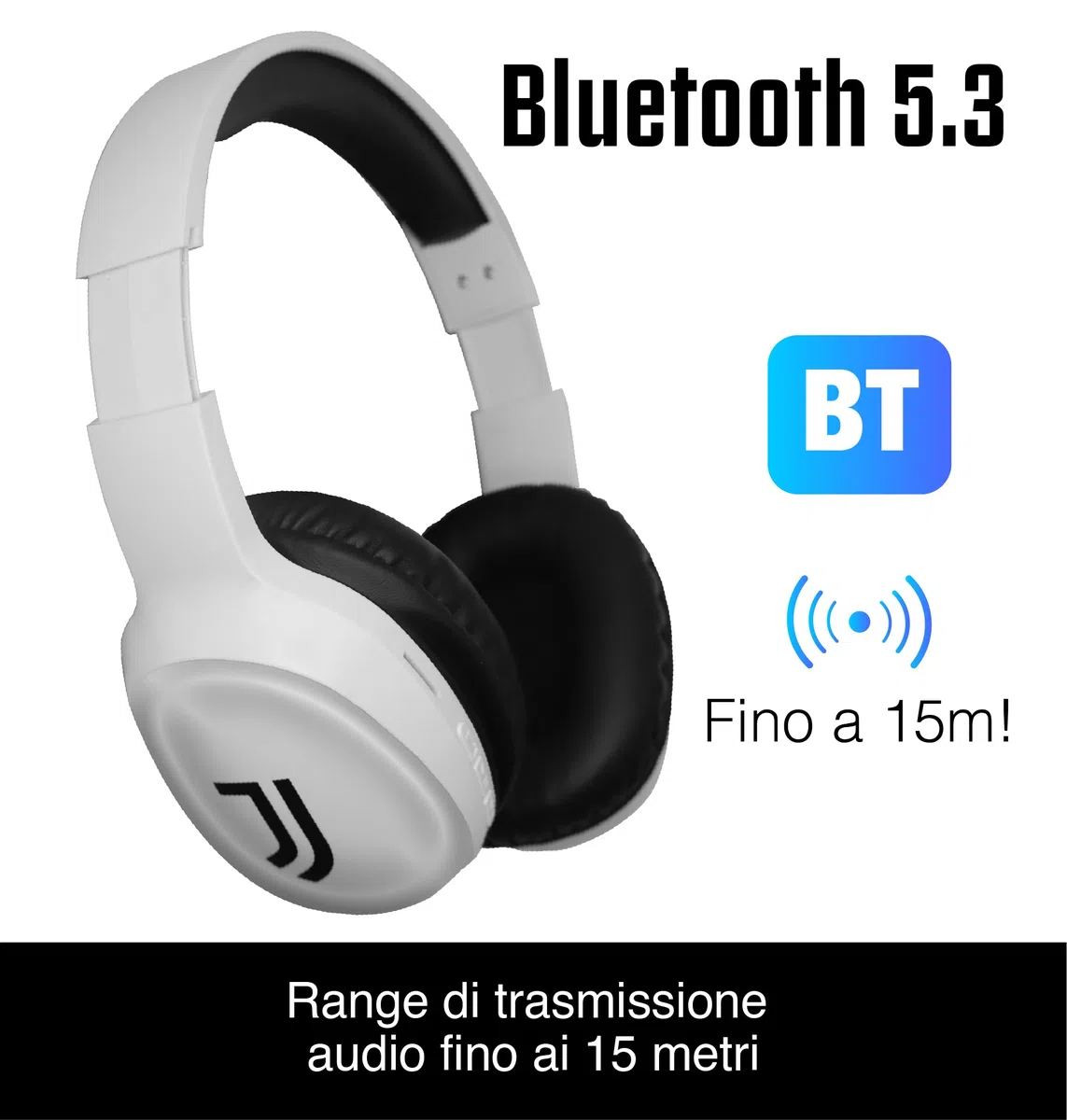 TECHMADE Juventus - Cuffie Senza Filo Cuffie Wireless Over-Ear, Cuffie Bluetooth Regolabili, Cuffie con Microfono Incorporato, HiFi Stereo, Micro SD Slot, per iPhone/Android/Viaggio/PC
